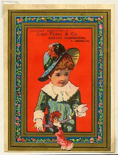 Tradecard. John Paret & Co. Retail Clothiers. Brooklyn, NY. Recto.