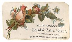 Tradecard. H. G. Coate, Baker. 91 Flatbush Avenue. Brooklyn, NY. Recto.