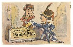 Tradecard. Nicoll the Tailor. 482 Fulton Avenue. Brooklyn, NY. Recto.