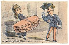 Tradecard. Nicoll the Tailor. 482 Fulton Avenue. Brooklyn, NY. Recto.