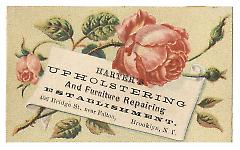 Tradecard. Harters Upholstery. 406 Bridge Street. Brooklyn, NY. Recto.