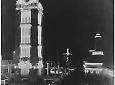 Dreamland's massive white tower at night