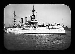 Views: U.S. Columbian Celebration: Oct. 1892. View 011: USS New York leaving Brooklyn Navy Yard for Rio.