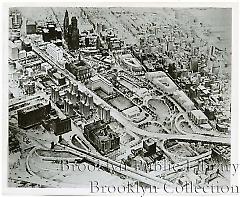 Bird's eye view of downtown Brooklyn of the future