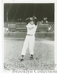 [Erv Palica in pitcher's wind-up at Ebbets Field]